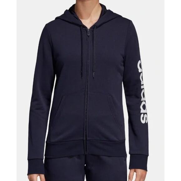Adidas Women’s Essentials Linear Hoodie XS Black Full Zip French Terry GUC - Picture 1 of 7